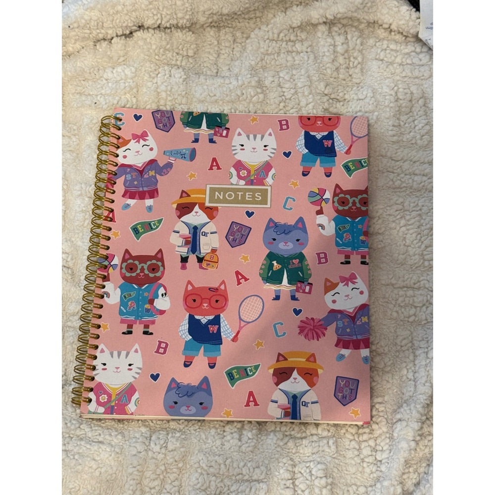 Clementine Paper Preppy Cats Spiral Notebook Pink Varsity School NWOT